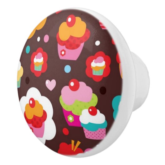 Cute Cup Cake Pattern Keramische Knop (Rechts)