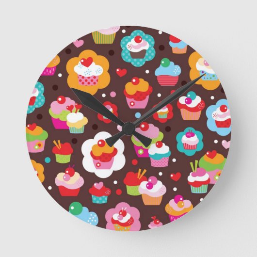 Cute Cup Cake Pattern Ronde Klok (Voorkant)