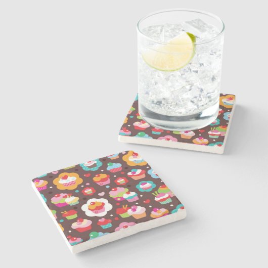 Cute Cup Cake Pattern Stenen Onderzetter (Zijkant)