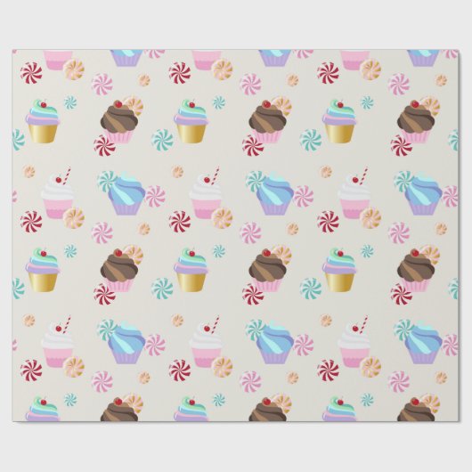 Cute Cupcake and Candy Pattern for Birthday Party Cadeaupapier (Vlak)