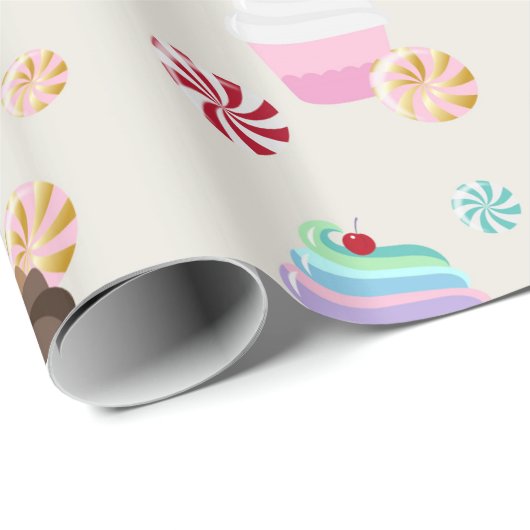 Cute Cupcake and Candy Pattern for Birthday Party Cadeaupapier (Rol Hoek)