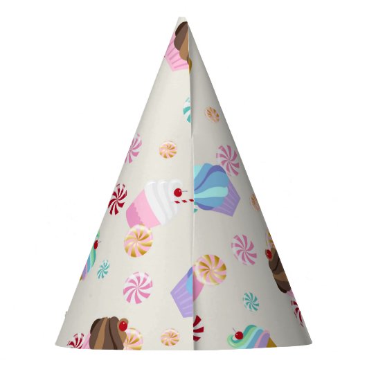 Cute Cupcake and Candy Pattern for Birthday Party Feesthoedjes (Achterkant)