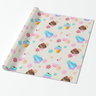 Cute Cupcake and Snoep Pattern for Birthday Party Cadeaupapier