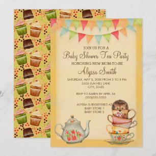 Cute Cupcake Baby shower Tea Party Invitation Kaart
