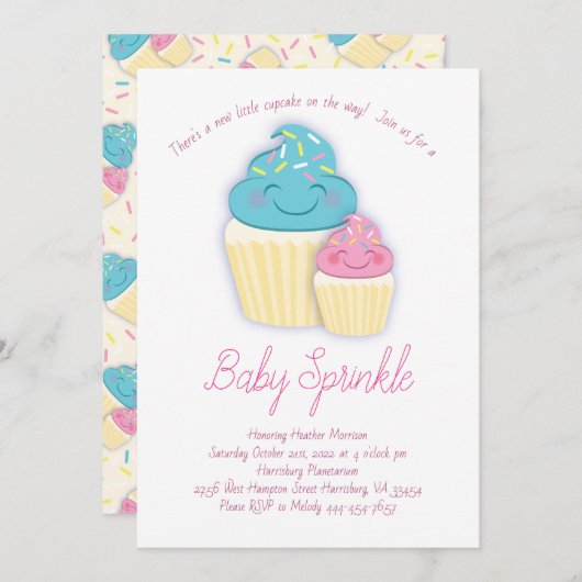 Cute Cupcake Baby Sprinkle Shower Kaart (Voorkant / Achterkant)