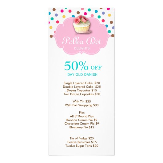 Cute Cupcake Bakery Polka Dot 4 Reclamekaart (Voorkant)