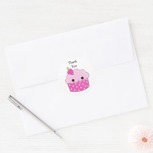 Cute Cupcake Bedankt Ronde Sticker (Envelop)