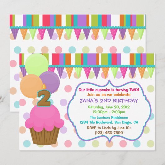 Cute Cupcake Birthday Invitation [2] Kaart (Voorkant / Achterkant)