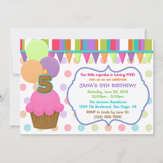 Cute Cupcake Birthday Invitation [5] Kaart (Voorkant)