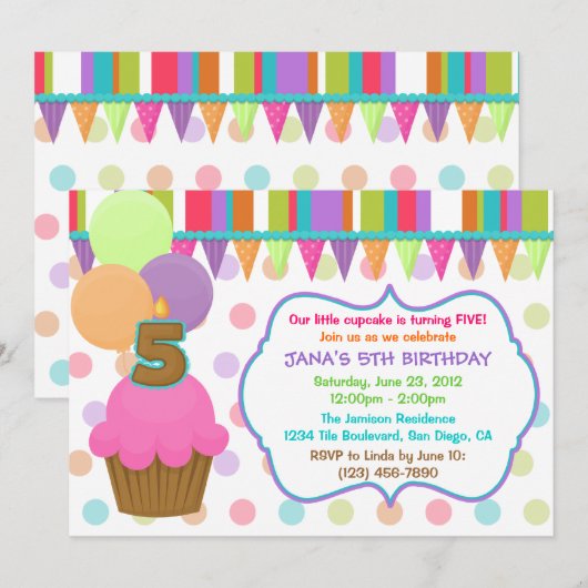 Cute Cupcake Birthday Invitation [5] Kaart (Voorkant / Achterkant)