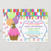 Cute Cupcake Birthday Invitation [drie] Kaart (Voorkant / Achterkant)