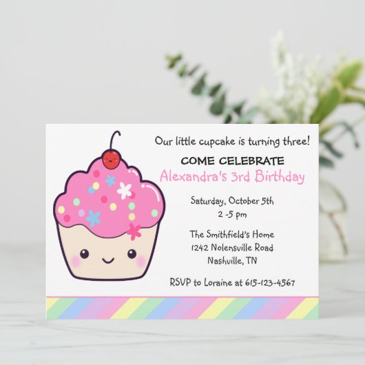 Cute Cupcake Birthday Kaart (Staand voorkant)