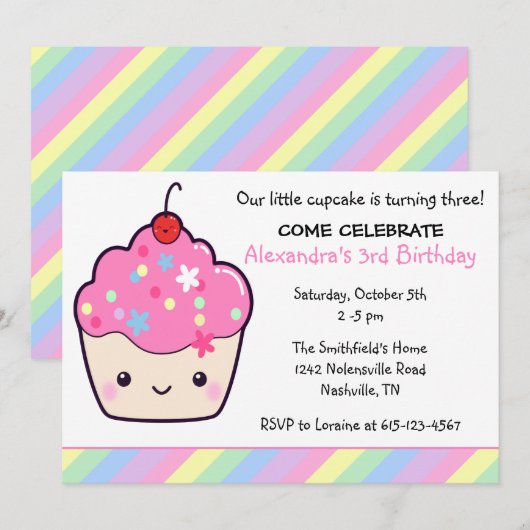 Cute Cupcake Birthday Kaart (Voorkant / Achterkant)