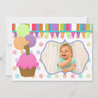 Cute Cupcake Birthday Photo Invitation [1] Kaart