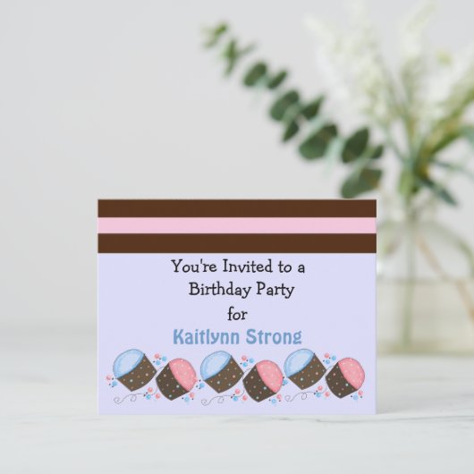 Cute Cupcake Birthday Uitnodiging (Staand voorkant)