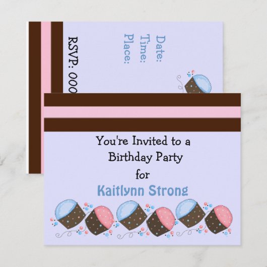 Cute Cupcake Birthday Uitnodiging (Voorkant / Achterkant)