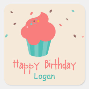 Cute Cupcake Birthday Wishes Vierkante Sticker