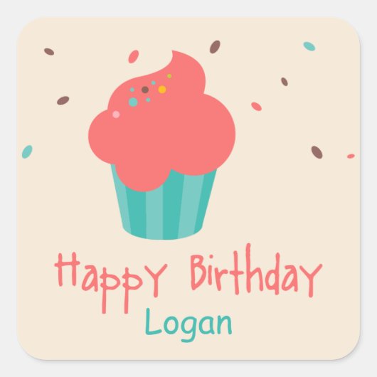 Cute Cupcake Birthday Wishes Vierkante Sticker (Voorkant)