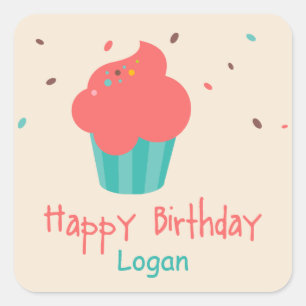 Cute Cupcake Birthday Wishes Vierkante Sticker