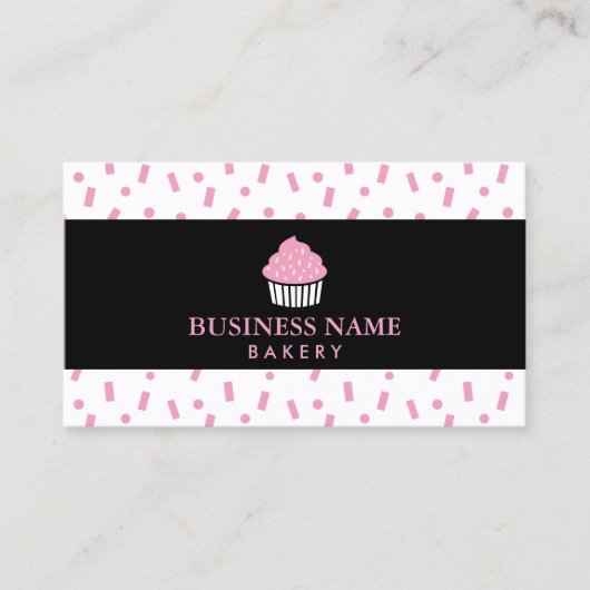 Cute Cupcake Black Striped Sweet Bakery Visitekaartje (Voorkant)