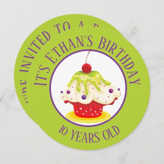 Cute Cupcake Bright Green Kinderen, zaterdag Kaart (Voorkant / Achterkant)