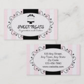 Cute Cupcake Cake Bakery Pink Black Stripes Visitekaartje (Voorkant / Achterkant)