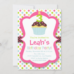 Cute Cupcake Candle Birthday Party Invitation Kaart