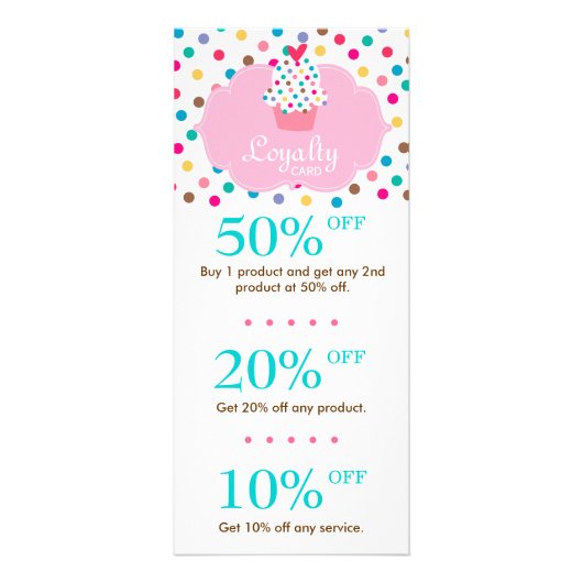 Cute Cupcake Discount Loyalty Cards Polka Dots Reclamekaart (Voorkant)