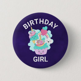 Cute Cupcake en Happy Ice Cream Birthday Girl Ronde Button 5,7 Cm