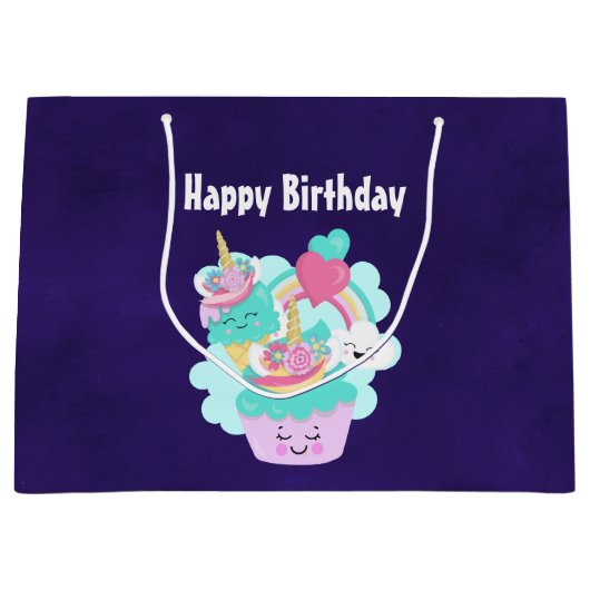 Cute Cupcake en Happy Ice Cream Birthday Groot Cadeauzakje (Voorkant)