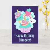 Cute Cupcake en Happy Ice Cream Birthday Kaart (Gele Bloem)