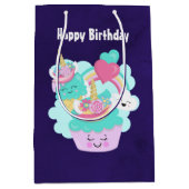 Cute Cupcake en Happy Ice Cream Birthday Medium Cadeauzakje (Voorkant)