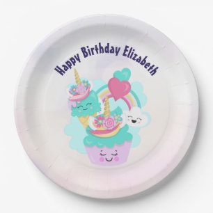 Cute Cupcake en Happy Ice Cream Birthday Papieren Bordje
