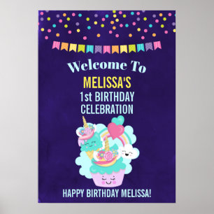 Cute Cupcake en Happy Ice Cream Birthday Poster