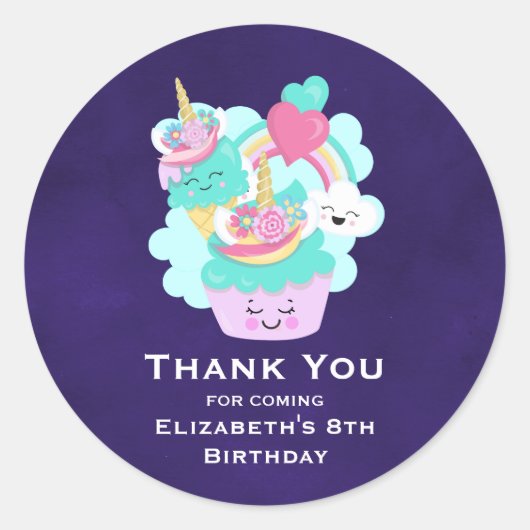 Cute Cupcake en Happy Ice Cream Birthday Ronde Sticker (Voorkant)