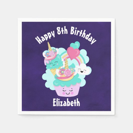 Cute Cupcake en Happy Ice Cream Birthday Servet (Voorkant)