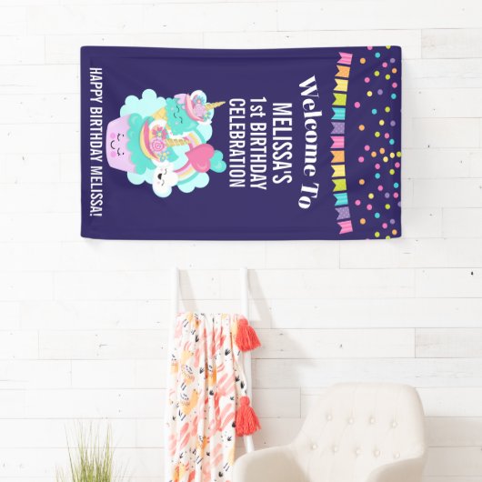 Cute Cupcake en Happy Ice Cream Birthday Spandoek (Insitu)