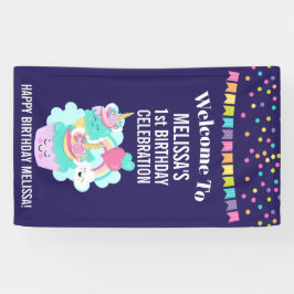 Cute Cupcake en Happy Ice Cream Birthday Spandoek