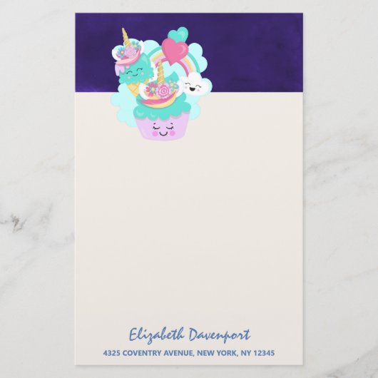 Cute Cupcake en Happy Ice Cream Briefpapier (Voorkant)
