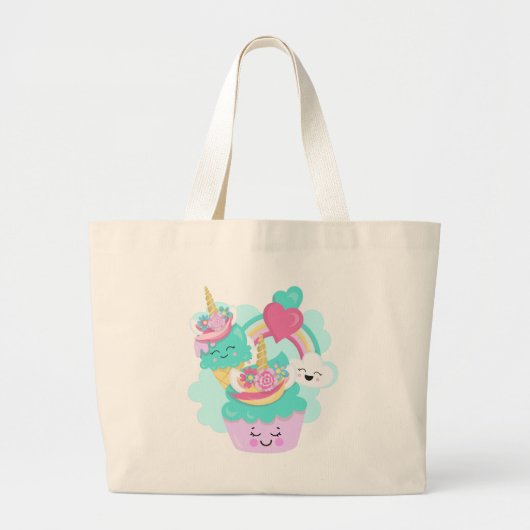 Cute Cupcake en Happy Ice Cream Grote Tote Bag (Voorkant)