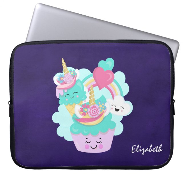 Cute Cupcake en Happy Ice Cream Laptop Sleeve (Voorkant)