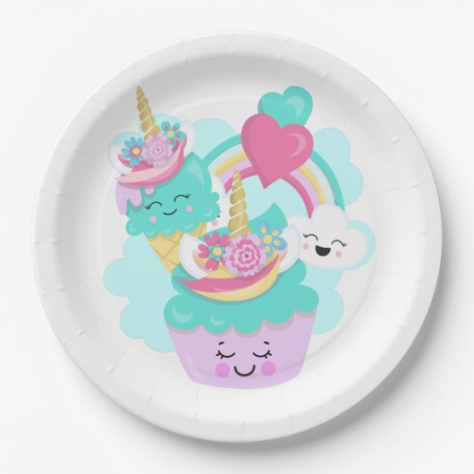 Cute Cupcake en Happy Ice Cream Papieren Bordje (Voorkant)