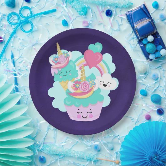 Cute Cupcake en Happy Ice Cream Papieren Bordje (Feest)