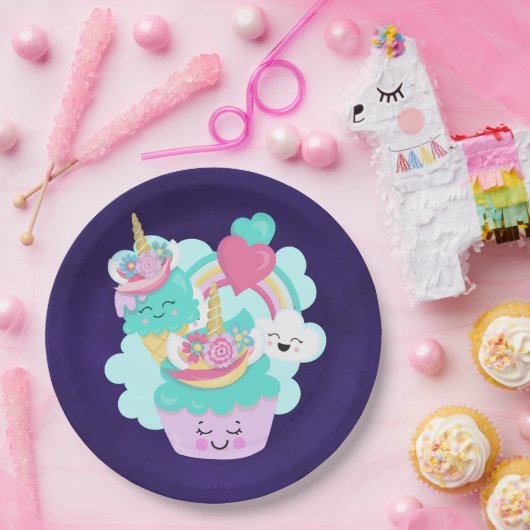 Cute Cupcake en Happy Ice Cream Papieren Bordje (Feest)