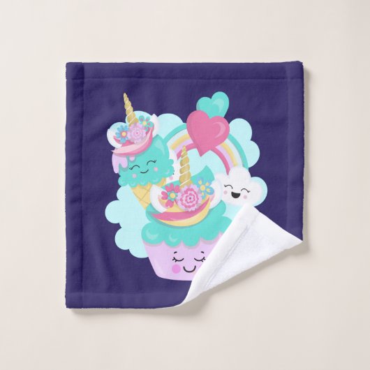 Cute Cupcake en Happy Ice Cream Pattern Bad Handdoek (Wasdoekje)