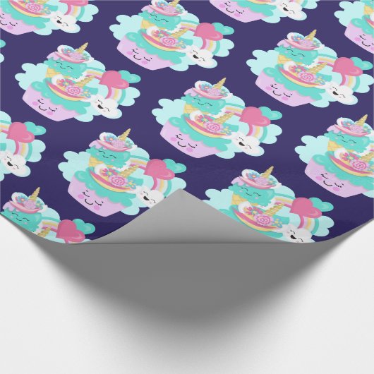 Cute Cupcake en Happy Ice Cream Pattern Cadeaupapier (Hoek)