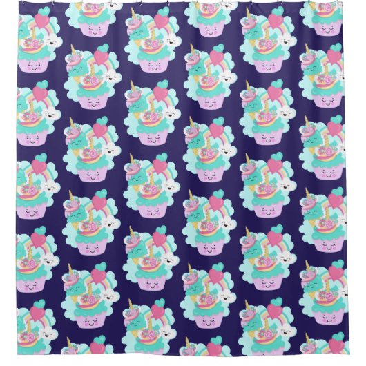 Cute Cupcake en Happy Ice Cream Pattern Douchegordijn (Voorkant)