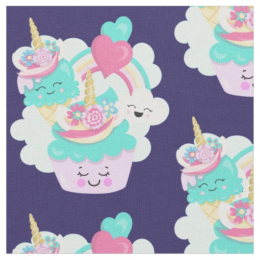 Cute Cupcake en Happy Ice Cream Pattern Stof (Close Up)