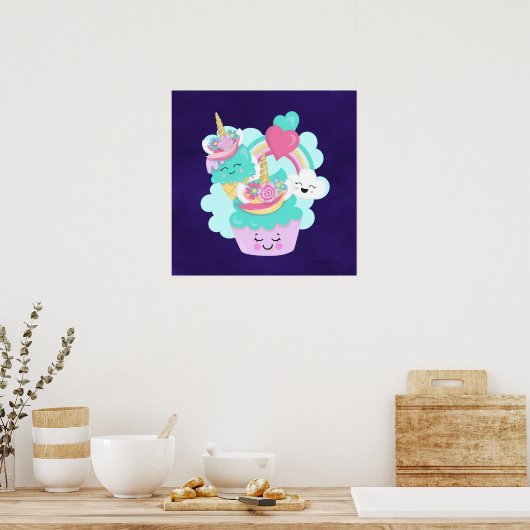 Cute Cupcake en Happy Ice Cream Poster (Keuken)