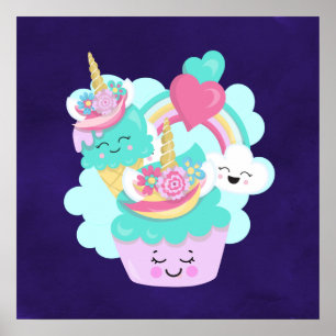 Cute Cupcake en Happy Ice Cream Poster